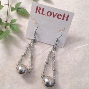 Triangular Tension Springs Silver Ball Dangle Earrings